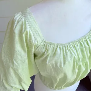 Copper Key Gingham Green Cropped Top with Puff Sleeves Size Small thumbnail 6