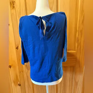 J. Crew Royal Blue 3/4 sleeve cotton eyelet top women’s L thumbnail 2