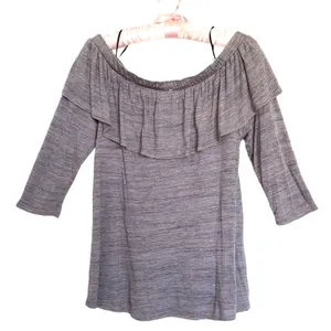 Anthropologie Dolan Charla Heather Off Shoulder Ruffled Neckline Top Med thumbnail 6