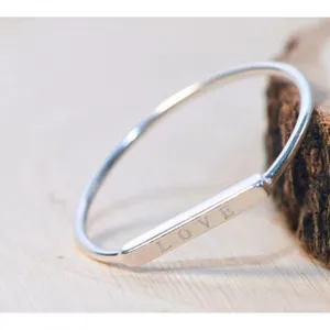 NEW Women's Dainty‎ White Gold-Plated S925 LOVE Bar Ring Size 4 thumbnail 7