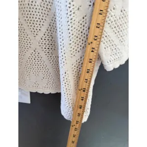 Yarnworks Vintage 90s Large Cream Cotton Open Knit Diamond Pointelle Sweater USA thumbnail 7