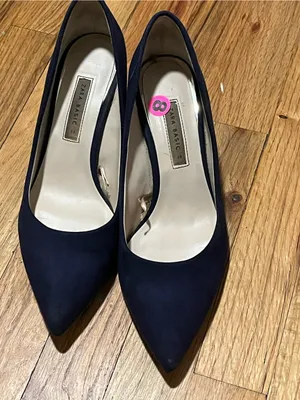 Zara Basic Navy Blue Suede Block Heel Pumps Size 8 Pointed Toe thumbnail 2