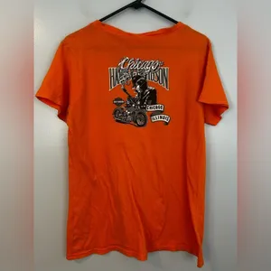Vintage Harley Davidson Orange Chicago Gangster Biker V-neck T-shirt Size XL thumbnail 2