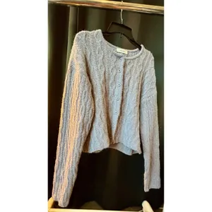 Breathe‎ Lavender Alpaca Blend Cable Knit Cardigan Sweater Purple Made in Korea thumbnail 3