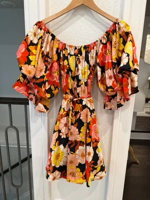 &Merci Retro Floral Puff Sleeve Mini Dress Tie Waist Cottagecore thumbnail 3