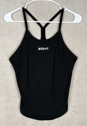 ECHT Ribbed‎ Tank Top Women Large Black Unlined Racerback Athletic Gymcore thumbnail 1