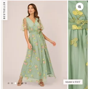 Adrianna‎ Papell Embroidered Maxi Dress Sage Multi Floral Flutter Size M NWT thumbnail 2