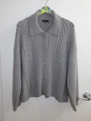 Quince Gray Cable Knit Cardigan Sweater Collared Button Front 100% Wool Medium thumbnail 1
