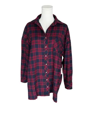 Superdown x Revolve - NWT Audriana Oversized Flannel Top Red Navy Plaid Sz S thumbnail 3
