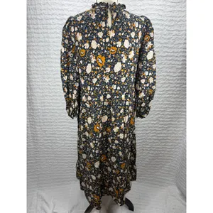 Universal Thread Navy Floral Smocked Midi Dress Long Sleeve Ruffle Neck Large thumbnail 4