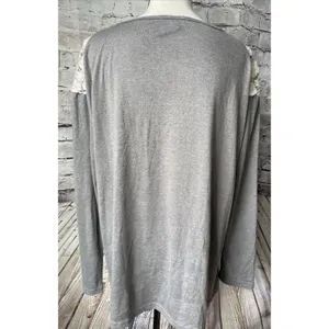 Umgee Womens Shirt L Long Sleeve Gray Shirt‎ Lace Top Casual thumbnail 4