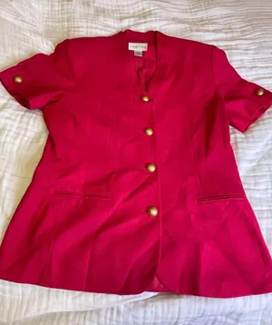 Vintage Casual Corner Fuchsia Short Sleeve Blazer Jacket Gold Buttons thumbnail 1