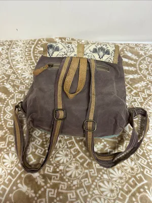 Myra Bag Teal, Brown & Cream Floral Flap Backpack thumbnail 2