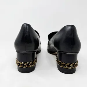[Kurt Geiger London] Black Raquel Block Heel Leather Loafers Chain Sz 39 US 8.5 thumbnail 3