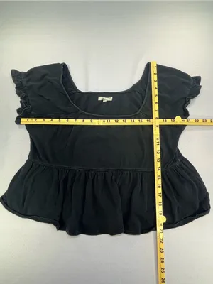 Madewell Black Ruffle Sleeve Peplum Top Square Neck Knit Shirt Medium thumbnail 8