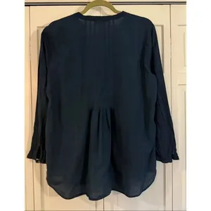 Lands’ End blue cotton button front blouse 14 thumbnail 5