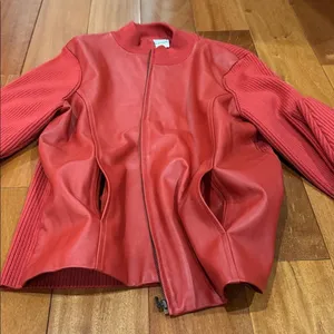 Pendleton Mixed Media‎ Jacket Womens Red Leather Front Merino Wool Zip Large thumbnail 13