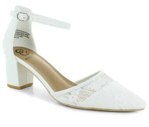 White 9 Wide Gwendoline Lace Heel thumbnail 1