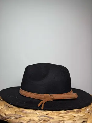 WR Black Felt Western Hat Fedora Mountain Forest hand Etching Cowboy Brown Band thumbnail 5