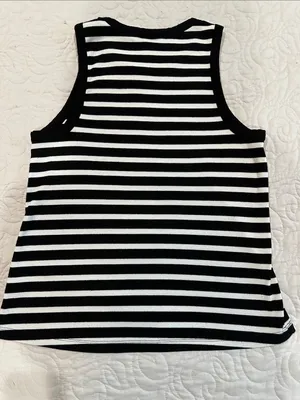 Old Navy Black & White Striped Ribbed Tank- Size Large thumbnail 6