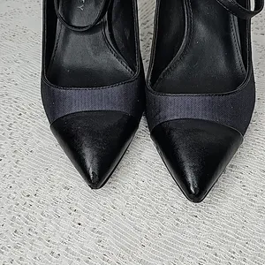 Shoes of Prey leather point toe blue and black ankle strap heels sz 6.5 thumbnail 2