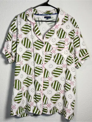 Katie Kime Women’s 2XL Sleepwear Top in Pink and Green Pickleball Print thumbnail 2
