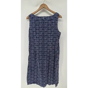 Talbots Shift Dress Womens 14 Geometric Chain Link Navy Blue Sleeveless EUC thumbnail 2