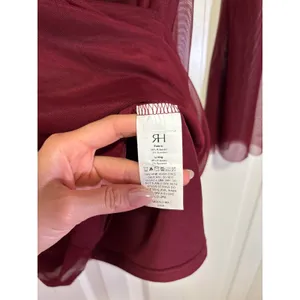 RIHOAS Women's Burgundy Mesh Bell Sleeve Mini Dress Size S NWT thumbnail 6