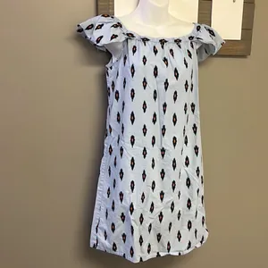 J. Crew Light Blue Cotton Abstract Design Fluttered Sleeve Sundress- Small thumbnail 3