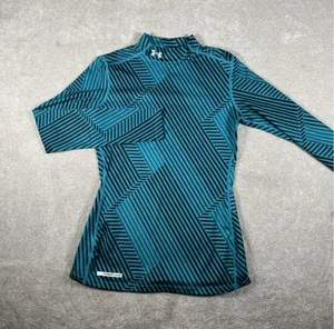Under Armour Shirt ColdGear Mock neck M Fitted Long Sleeve Compression Blue Geo‎ thumbnail 1