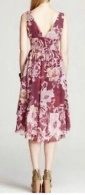 Free People V Neck High Low‎ Midi Dress in Purple Floral Size 2 thumbnail 1
