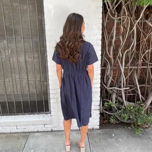 Navy Blue Merokeety cottage shirt dress sz M thumbnail 4