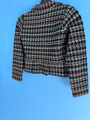 Naven AVEC Vintage-Style Multicolor Pixelated Woven Knit Button-Up Jacket thumbnail 13