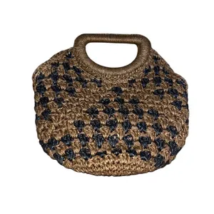 Fe Noel‎ x Target Woven Straw Handbag Crochet Checkered Brown Black OS thumbnail 2