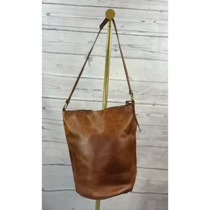 Madewell Leather Zip Top Bucket Tote Bag Brown Shoulder Bag thumbnail 2