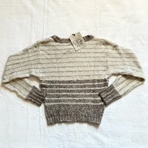 NEW Revolve Chaser Striped Gray Crewneck Chunky Thick Crop Knit Sweater Sz M thumbnail 5