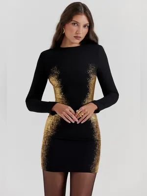 House of CB Domenica Black & Gold Foil Print Mini Dress S thumbnail 5