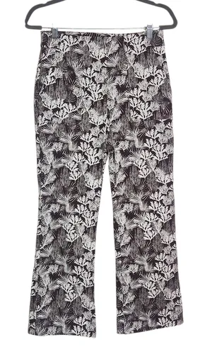 LOFT Brown and White Coral Print Cropped Bootcut Pants Size 2 thumbnail 1