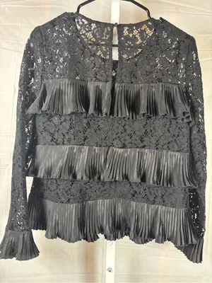 AKIRA Black Lace Ruffle Long Sleeve Blouse thumbnail 6
