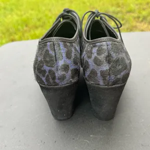 Nicole Wedge Oxfords Women Size 8M Black Blue Leopard Print Lace Up Shoes thumbnail 4