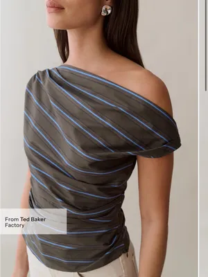 NWT o.p.t Tashi Cotton top size 2 Earthy Stripe one shoulder brown blue Few Moda thumbnail 2