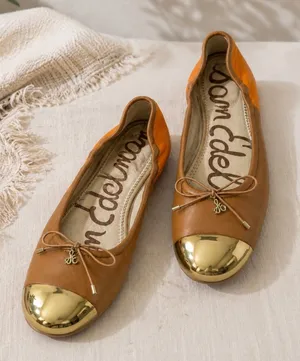 Sam Edelman Fairleigh Ballet Flats Orange Brown Gold Cap Toe Leather 9M thumbnail 1