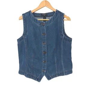 Talbots Tencel Denim Vest Women LP Blue Button Sleeveless Top‎ Boho Western thumbnail 2