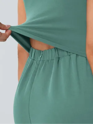 NWOT Halara Green V Neck Sleeveless Ruched Pocket Jumpsuit-Easy Peezy thumbnail 3