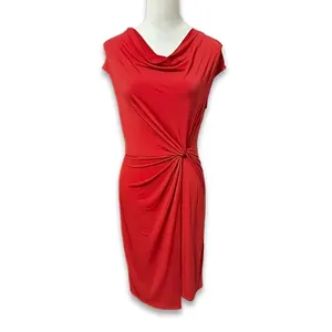 London Times Sheath Dress Stretchable Polyester Cowl Neck Side Twist Red 2 NWOT thumbnail 2
