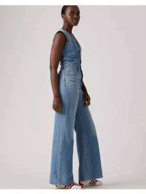 New Levi's Size 27 Denim Wide-Leg Jumpsuit Own It Jumpsuit Medium Wash thumbnail 4