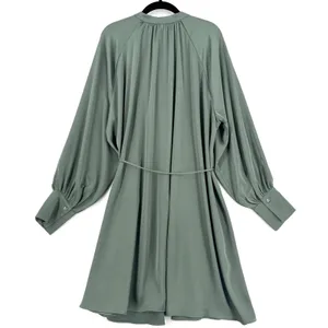 H&M Sage Green Belted Shirt Dress XL Long Sleeve Flowy Mini Tunic Quiet Luxury thumbnail 2