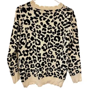 Staccato Black/Cream Distressed Long Sleeve Cheetah Print Sweater thumbnail 2