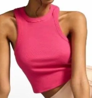ZARA Crop Rib Halter Tank Pink thumbnail 1