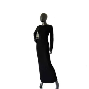 Backless Long Maxi Dress Open Back Ribbed Dress Long Flare Sleeve Slim Fit thumbnail 3